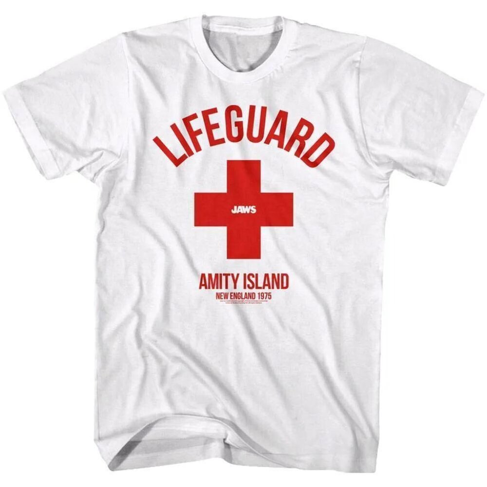 Jaws Amity Island Lifeguard Retro Movie Shark Beach Graphic Fan T-Shirt 90